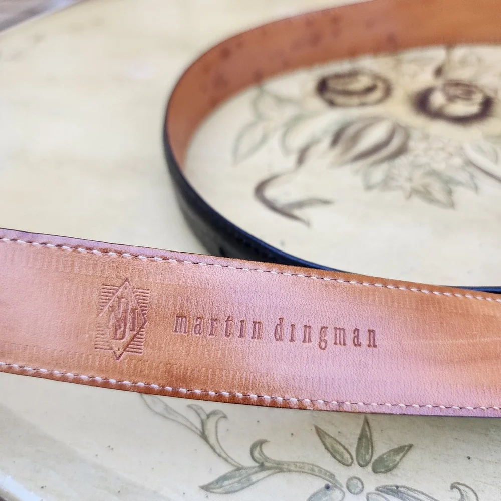 Martin Dingman Sz 42 Black Alligator Grain Italian Calfskin Western Belt Luxury